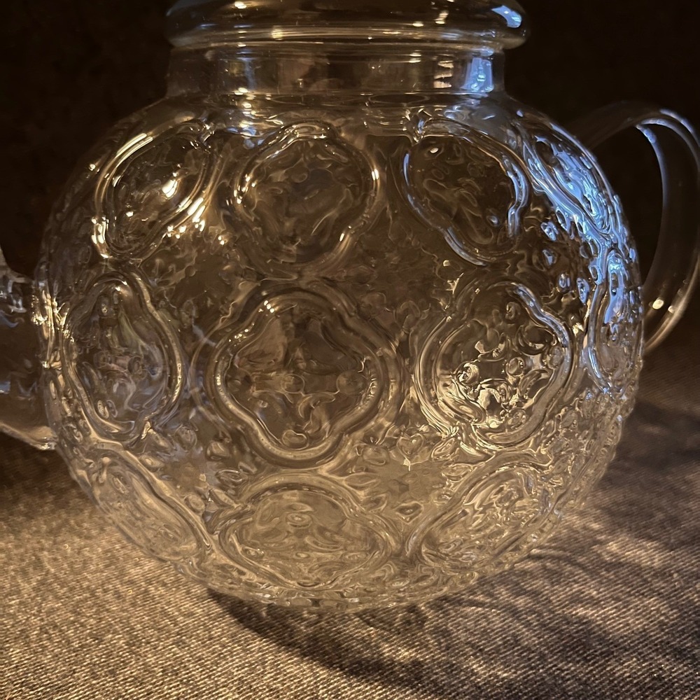 Clear Glass Embossed Teapot With Lid  Stovetop‎ Safe - Picture 4 of 9